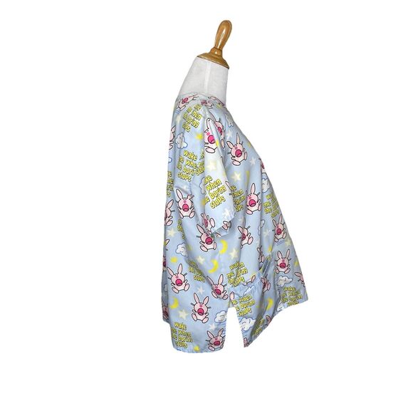 It’s Happy Bunny Jim Benton Scrub Top Women’s Size M Light Blue Pink White - Picture 4 of 6